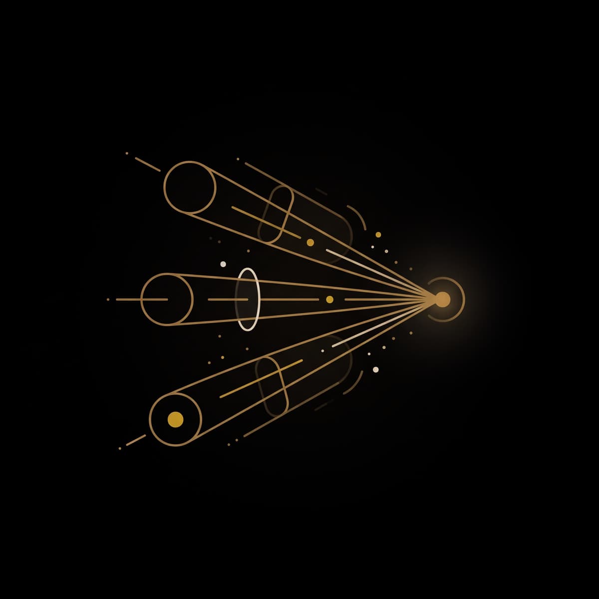 Three retrieval beams converging into a single answer